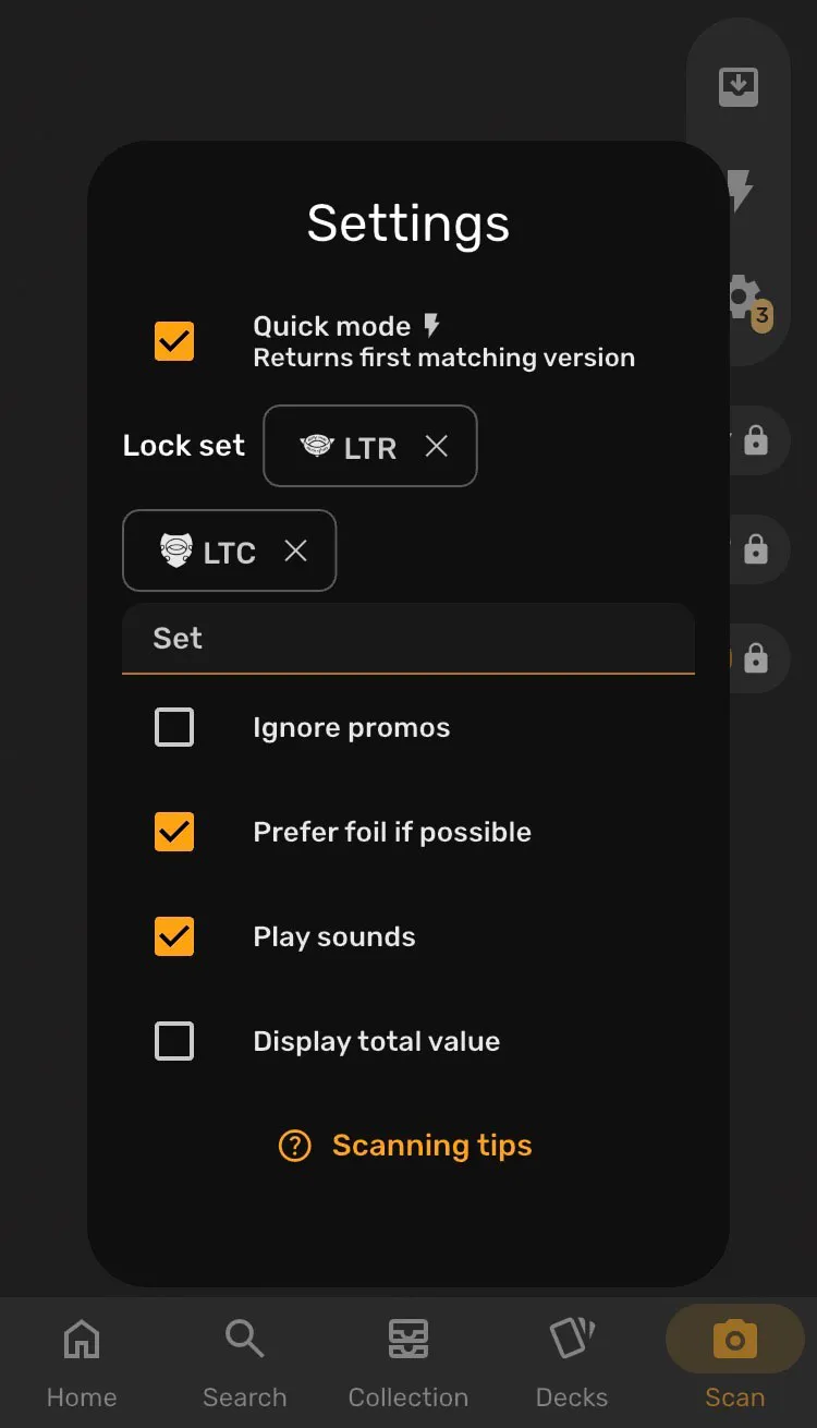 Settings Scanner UI